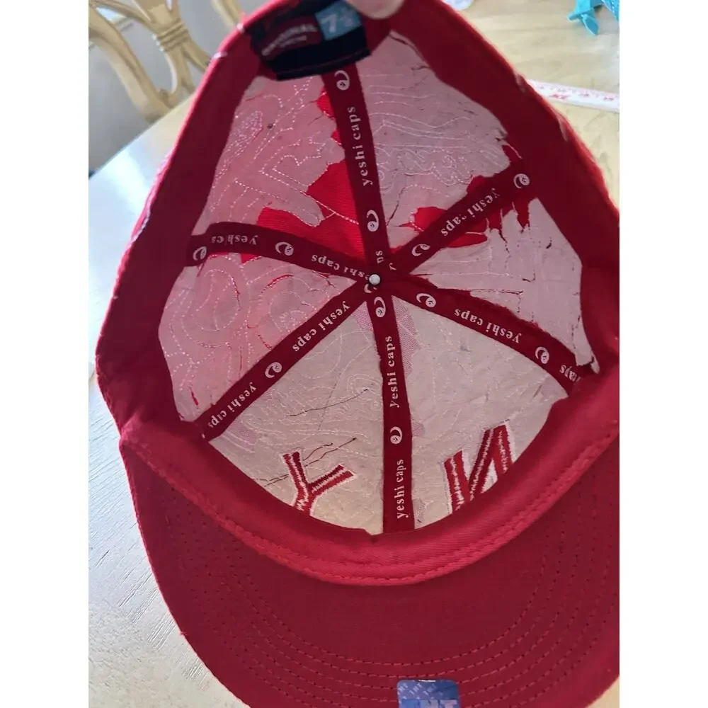 Y2K NY Red Hat White Stick Look Flat Bill New York Artsy 7 1/4 Retro RARE 90s